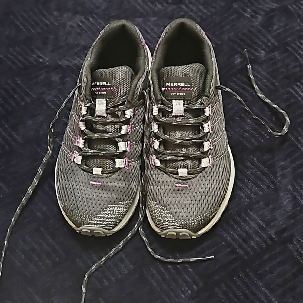 Merrell Fly Strike Womens Sz 6.5 Grey Black Purple Sneakers